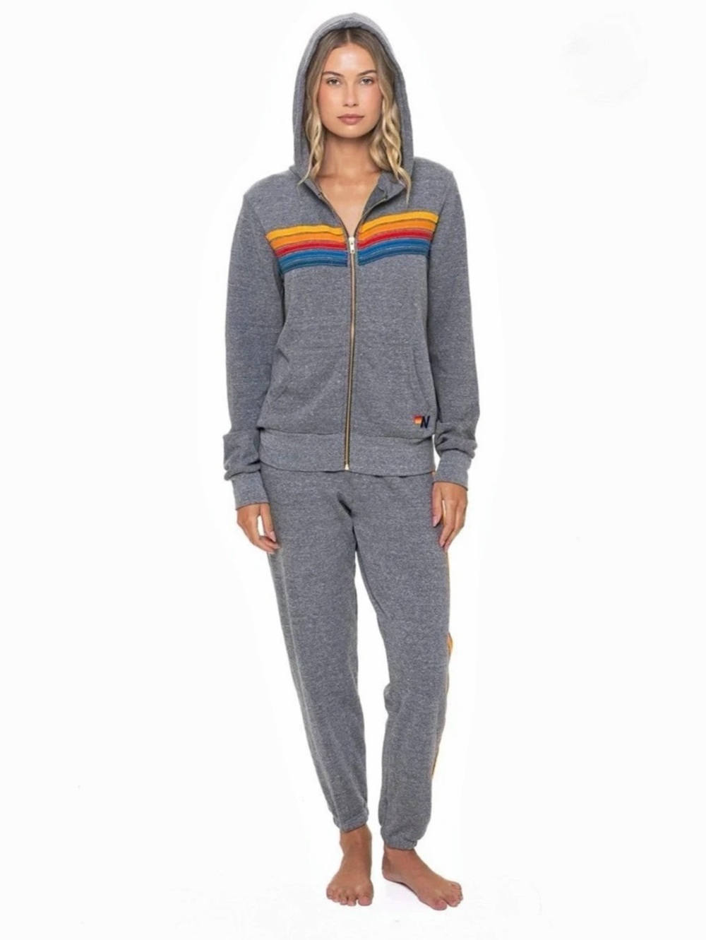 Aviator Nation 5 Stripe Hoodie & Pants Set - Heather Grey
